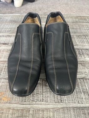 Cole Haan Black Leather Slip-On Loafers with Contrast Stitching